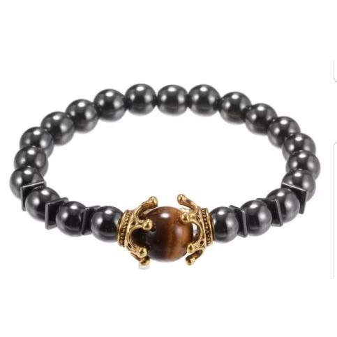 Grey Beaded Yellow Tiger Eye Bracelet