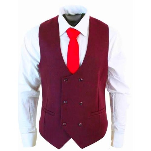 Men's Double Breasted Waistcoat  - Wine