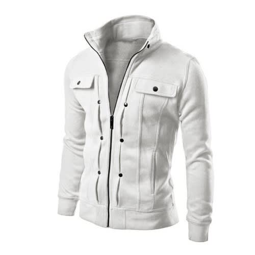 Zipper Cardigan Jacket- Warm Fleece - White