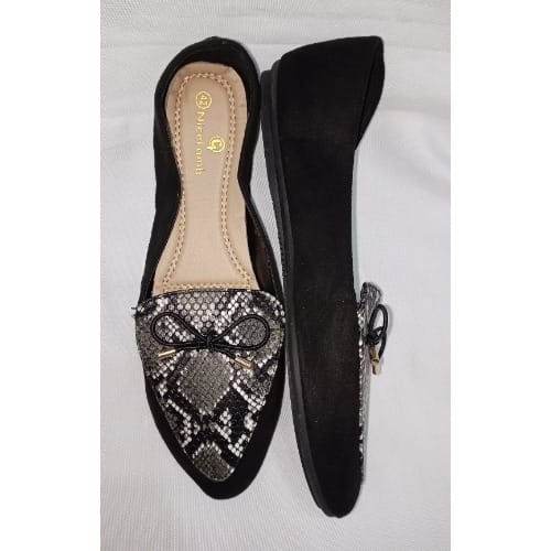 Snake Print Suede Flat Shoe-Black