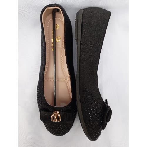 Round Toe Studded Edge Ladies Flat Shoe - Black