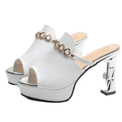 Xang Porxang Ladies Leather Sole Slippers - Ring Logo - White