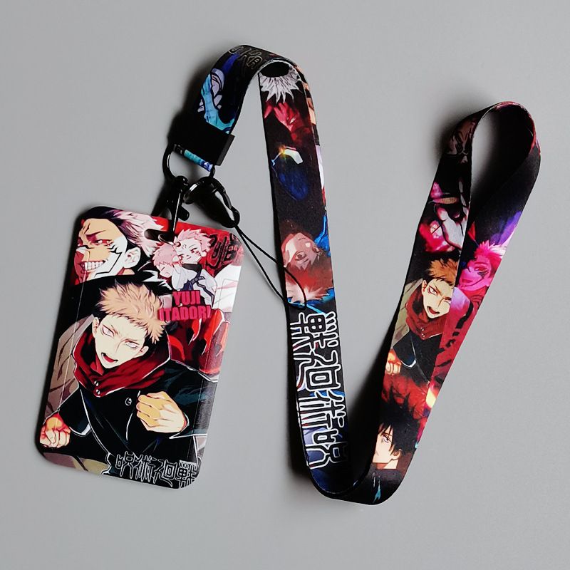 1 Set Japanese Anime Card Cases Cardyard Keyyard Badge ID Cards Holders Neck Ss Keychains Itadori Yuji Gojo Satoru