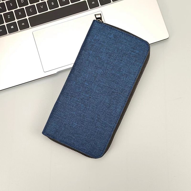 Men's Long Zipper Purse Large Capacity Multi-card Business Canvas Purse