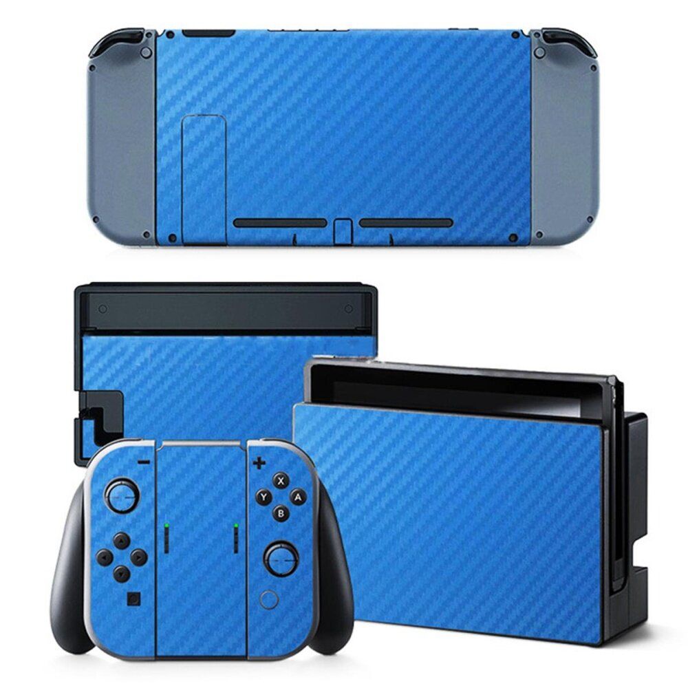 Blue Carbon Fiber Skin Full Wrap Sticker Decal Protector For Nintendo Switch