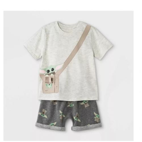 Toddler  Boy's  2pc Star Wars Baby Yoda Shortsleeve  French Terry Top And Bottom  Set