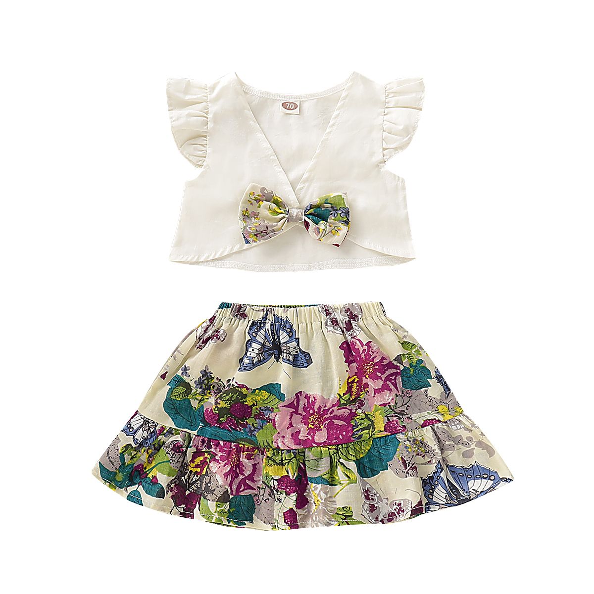 0-3 Years Toddler Baby Girl 2PCS Set/Ruffle Sleeveless Tops+Floral Skirt