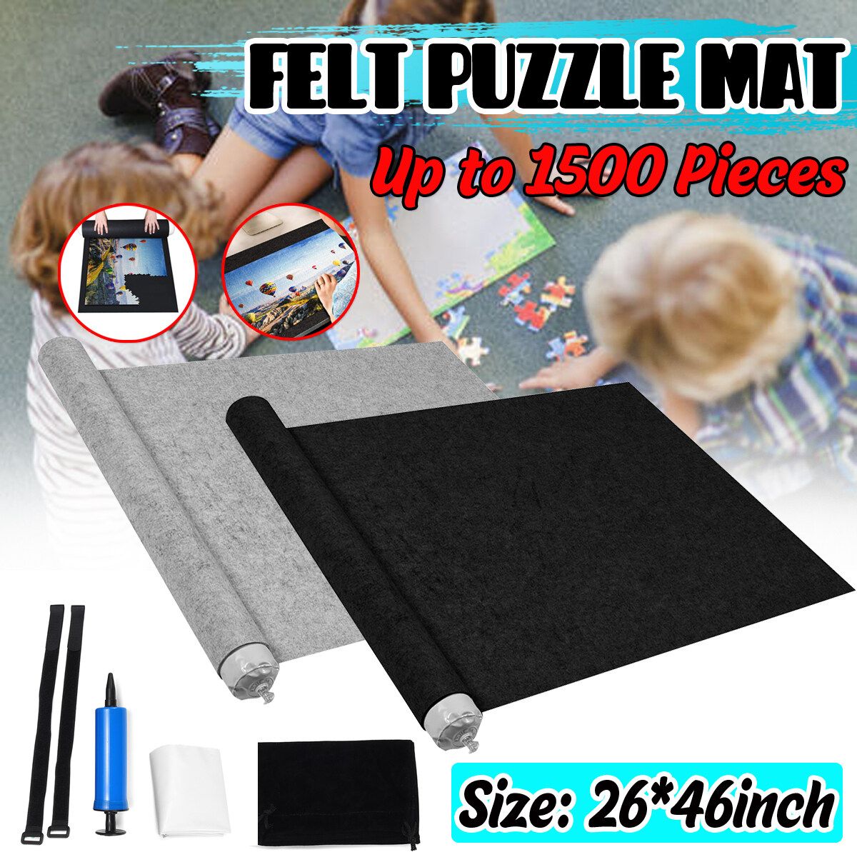 Roll Up Felt Puzzle Mat For Storage & Safety Protection Jigsaw Puzzle 66*118 CM Black