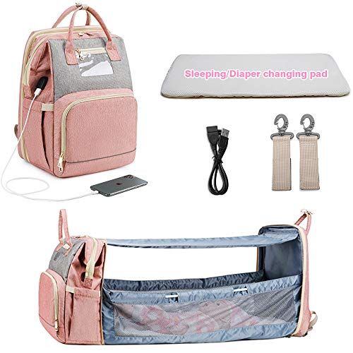 (USB Type)2020 Fashion Portable Folding Crib Diaper Bag