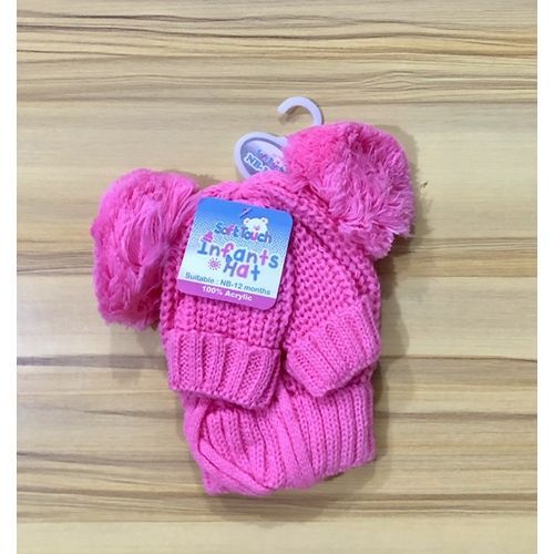 New Born Soft Touch Baby Cap And Mittens Set - Pink