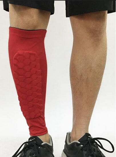 1 Piece Football Shin Guards Protective Soccer Pads Holders Leg Warmers Sleeves Honeycomb Anti-crash Leg Calf Sleeve Compression-Red
