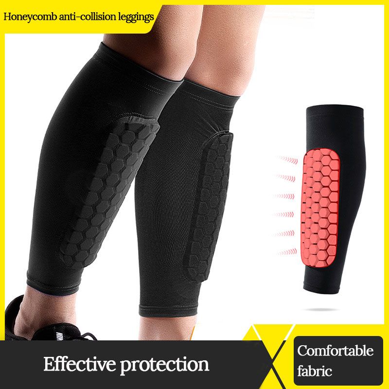 Soccer Shin Guards Outdoor Sport Honeycomb Anti-Collision Pads Protection Leg Guard Socks Shank Protector Protege Tibia Football-Black A Pair