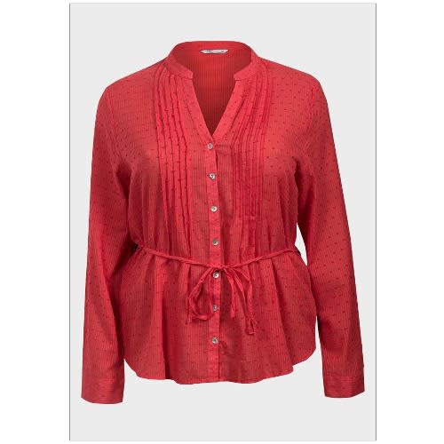 Ladies Plus Size Semi Sheer Cotton Blouse - Red