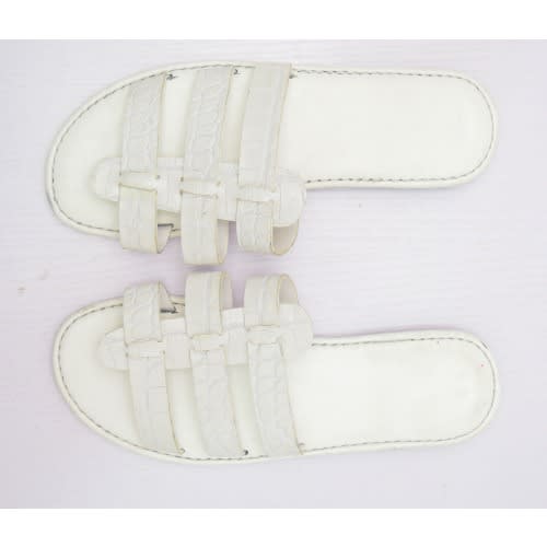 Women's Gladiator Leather Cross Pattern Pam Slippers-white