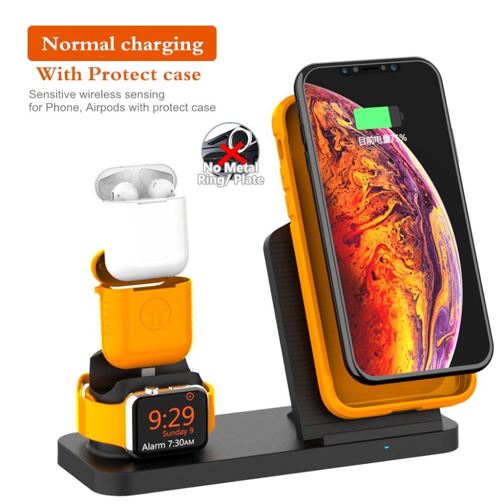 New 10W Wireless Charger Station Desktop Stand For IPhone X XR 8 Plus For Apple Watch Earpods 3 In 1 Wireless Charge(Black)