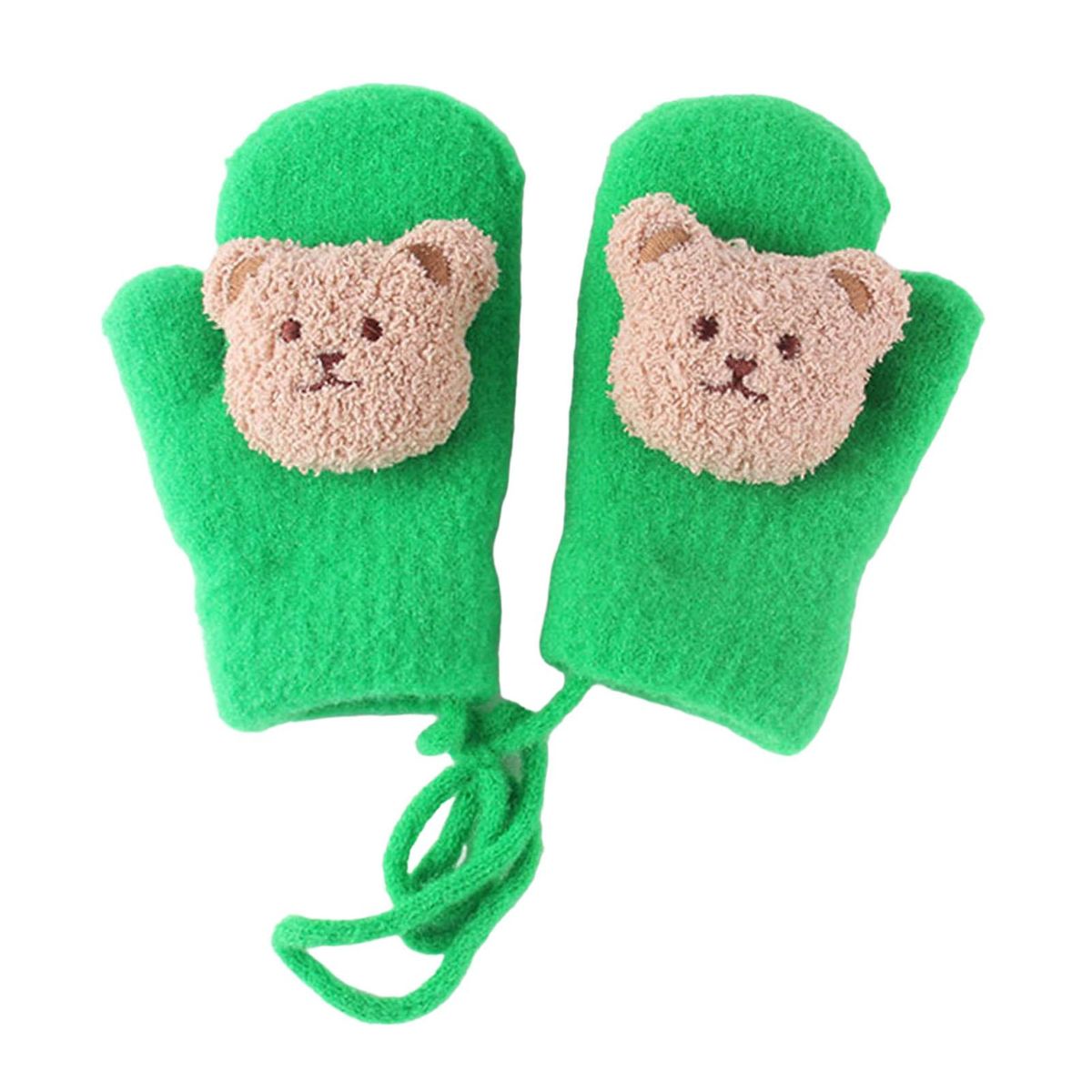 1 Pair Winter Cartoon Bear Decor Baby Mittens Green