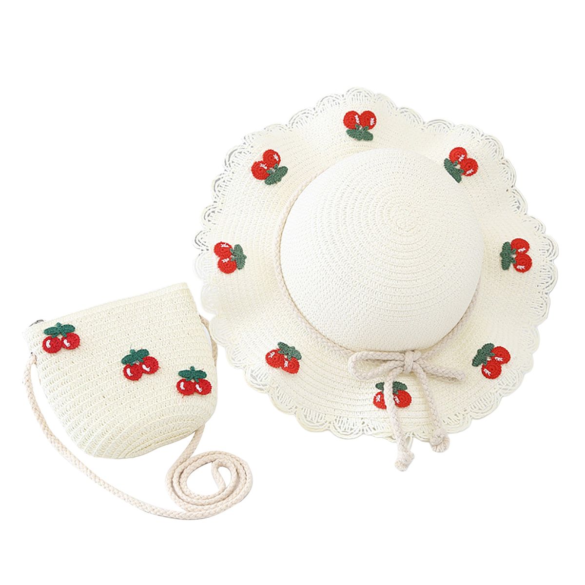 Hat Bag Set Baby Girls Breathable Straw Hat Handbag White