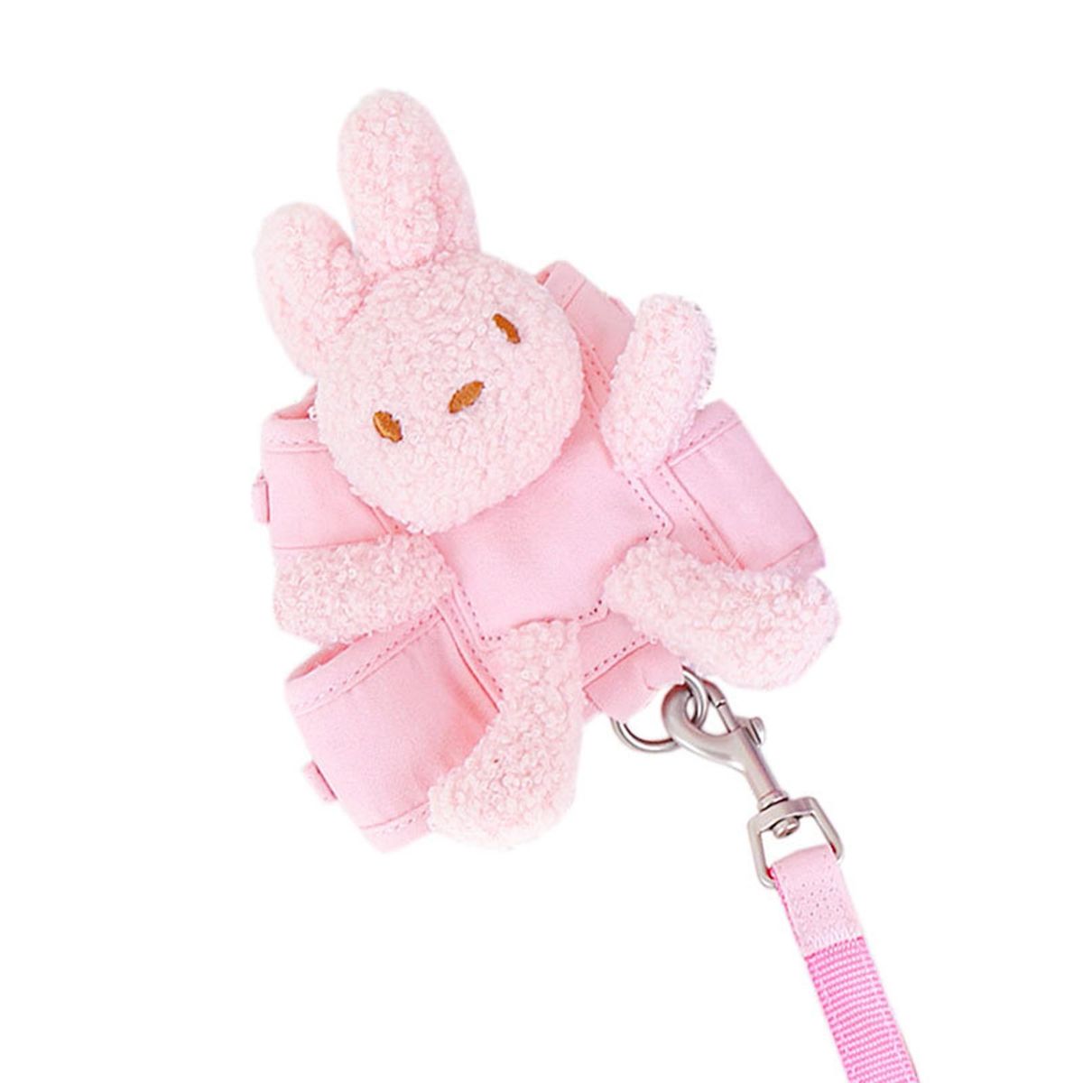 1 Set Dog Harness Set Cartoon Rabbit Doll Pet Dog Cat Chest Strap Leash Set Pink