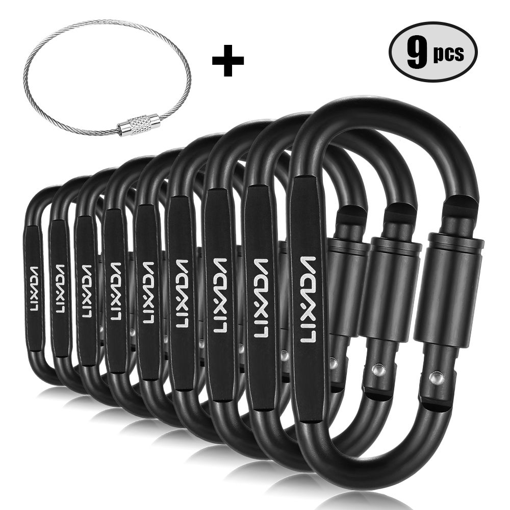Lixada 9 Pack Aluminum Alloy D-ring Locking Carabiner Clip