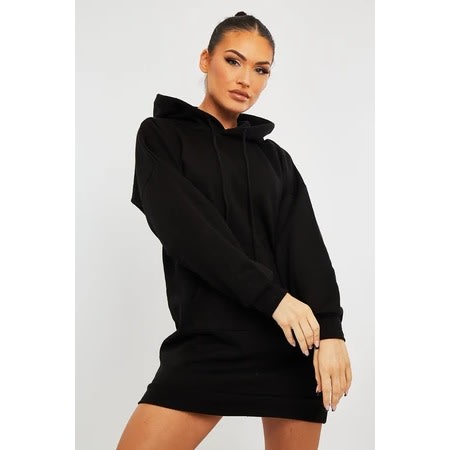 Women's Black Hoodie Short Gown Sweatshirt