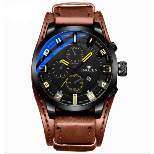 Leather Strap Military Sports Watch For Men - Brown