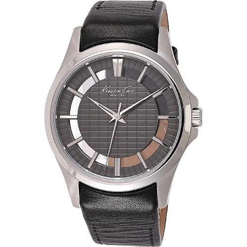 Men's 'transparency' Quartz Stainless Steel And Black Leather Dress Watch