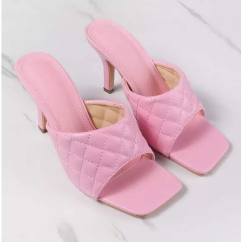 Quilted Mid Heel Mule