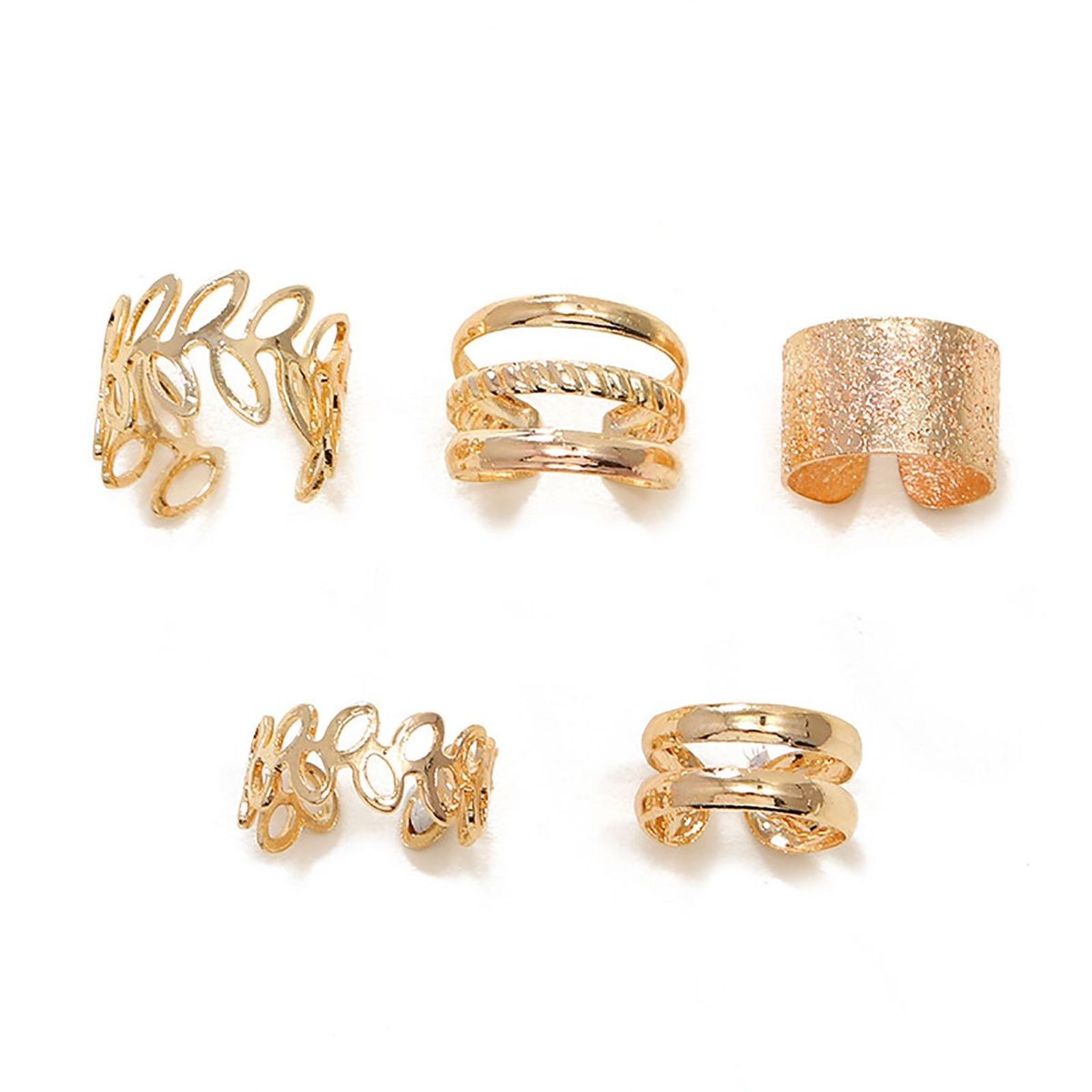 5Pcs Non-Piercing Compact Polished Ear Clips Golden-Golden