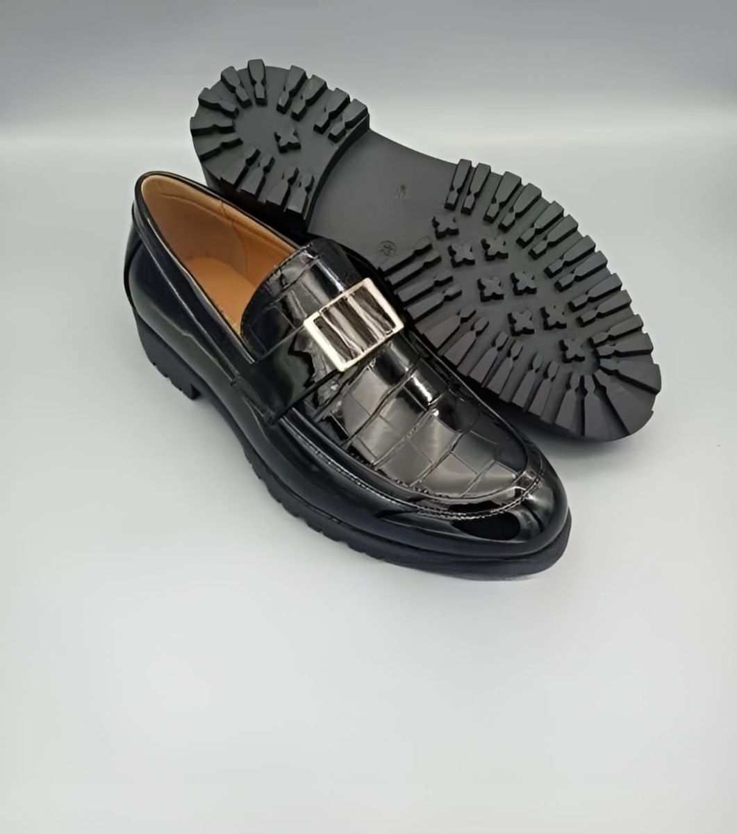 MEN BIG HEEL BUTTON DESIGNERS SHOE BLACK
