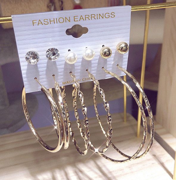 6 Pairs Exaggerated Fashion Hoop Earrings Set