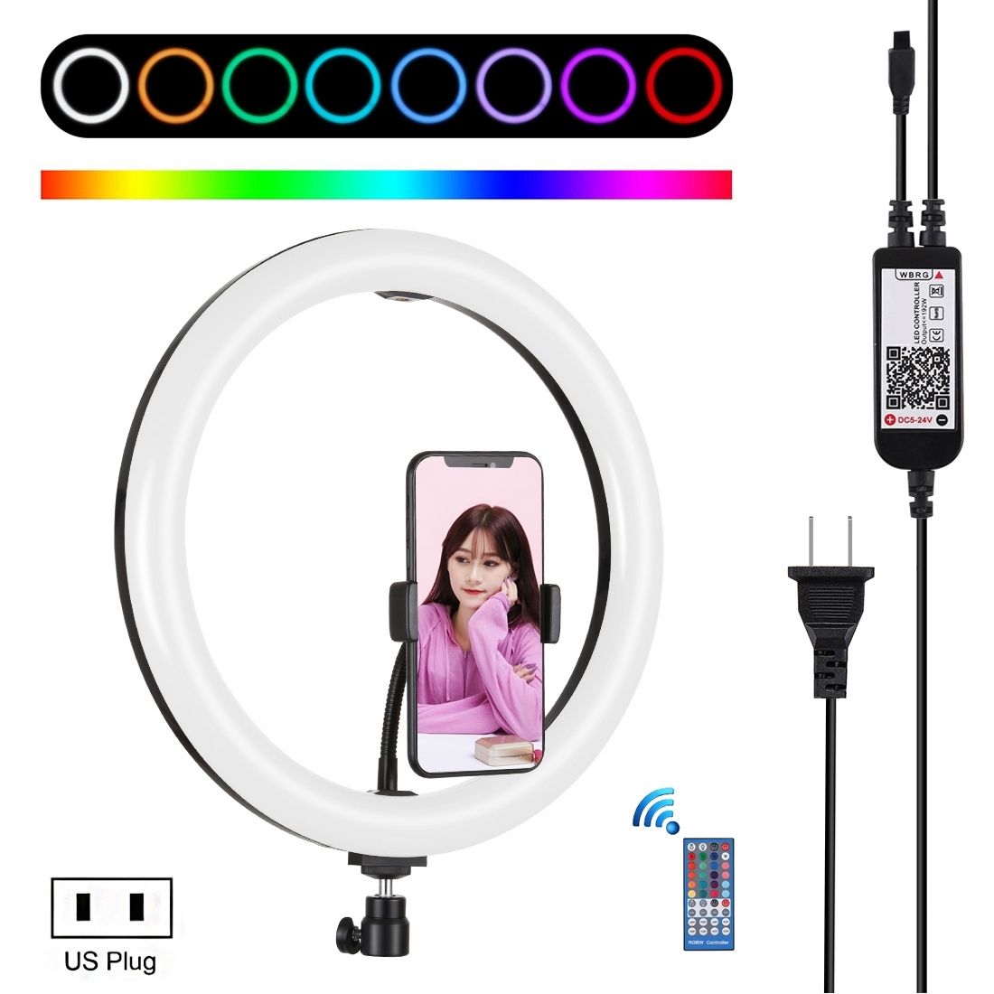 12 Inch RGB Dimmable LED Ring Vlogging Selfie Photography Video Lights(US Plug)