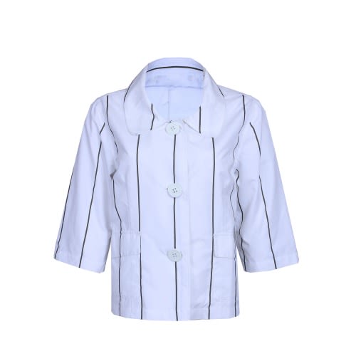 Ladies Three Buttons Striped Jacket - White & Grey - Lj-5012