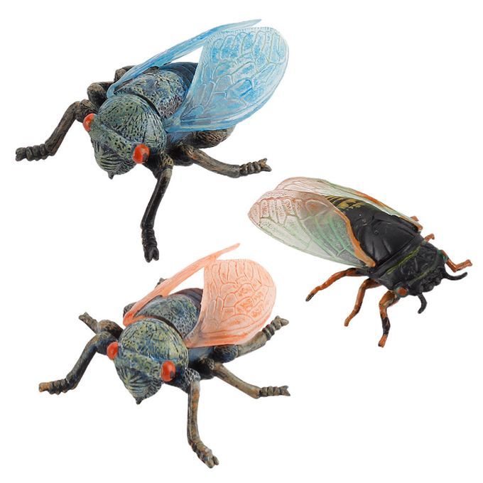 Set Of 3 Lifelike Insects Bugs Cicada Figures Realistic Animal Figure