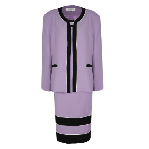 Ladies Plain Patterned 3-piece Skirt Suit- Lilac & Black - Lss-4907
