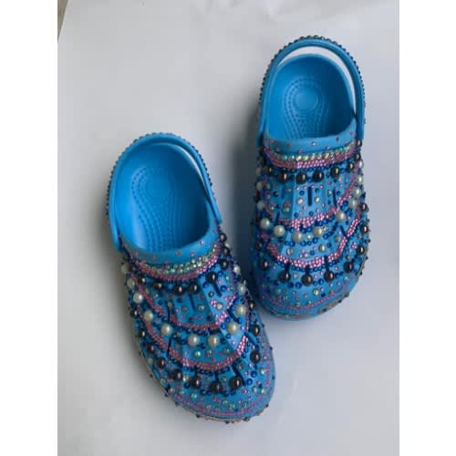 Bling Custom Clogs-Blue With Multicolored