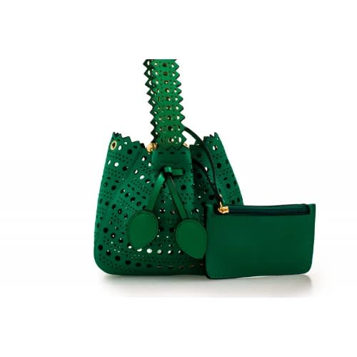 Koko Fashion Laser Cut Mini Bucket Bag -Green