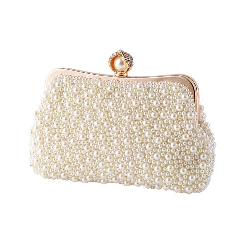 Off White Fully Beaded Clutch Purse