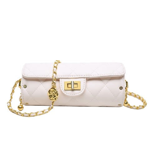 Quilted Sausage Leather Purse - White