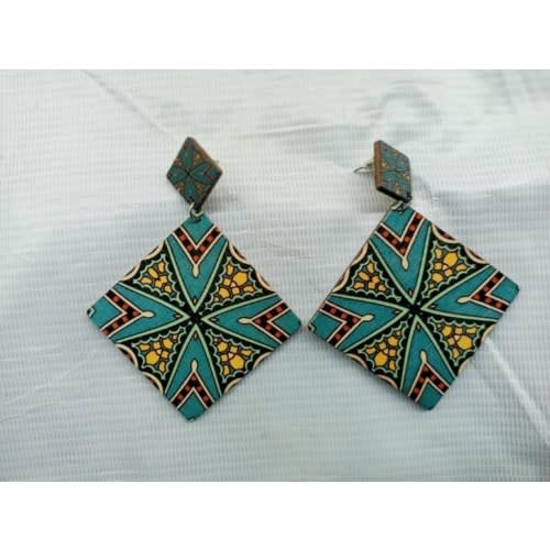 Carved Ladies Wooden Earrings - Multicolour