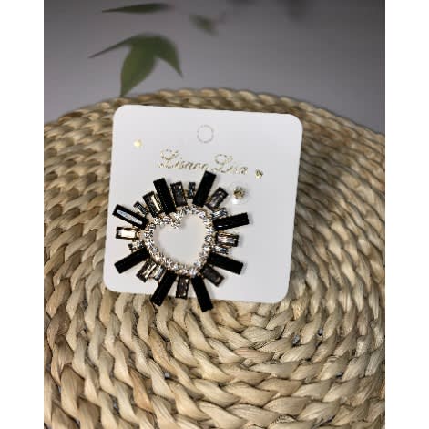Heart Rhinestone Alloy Earring - Black