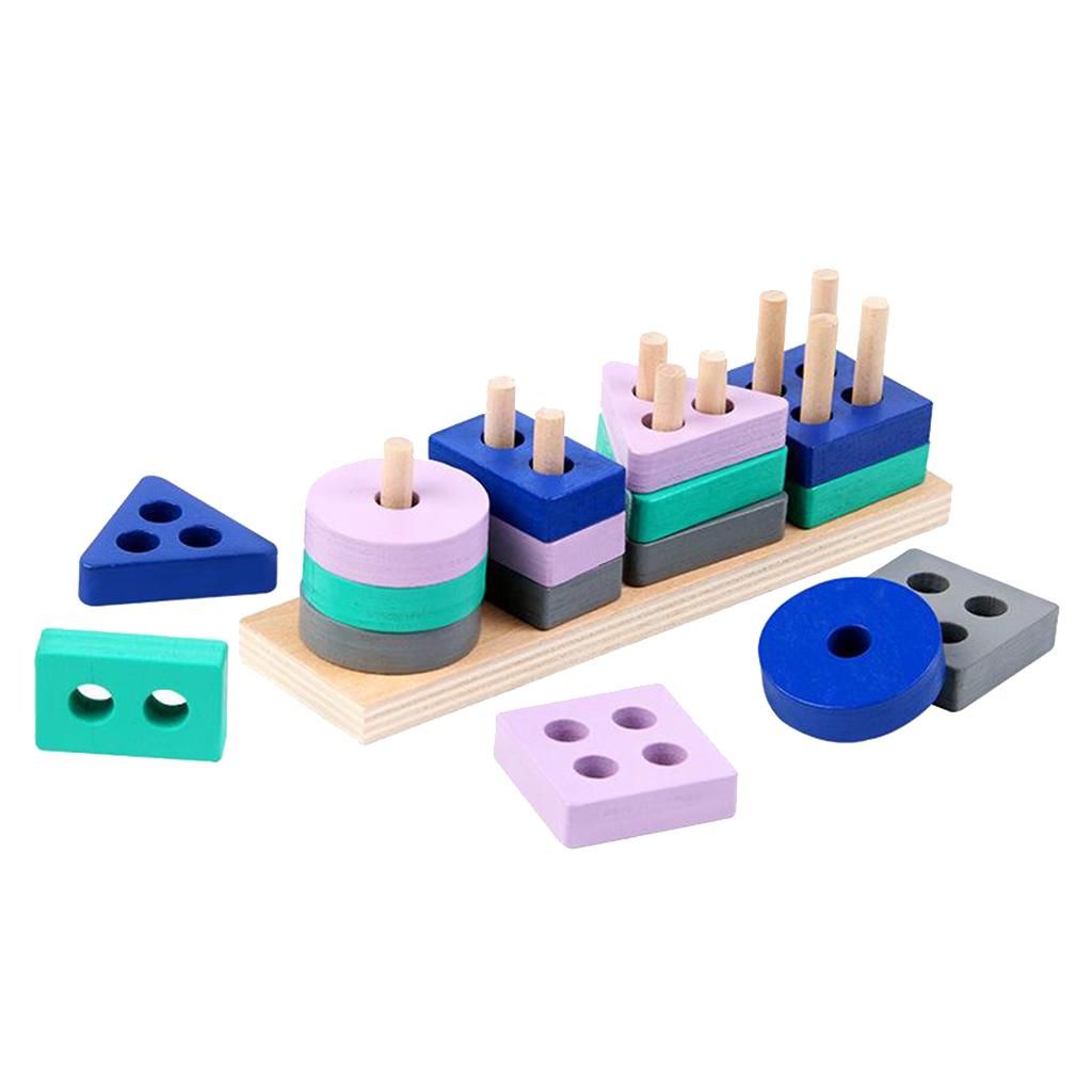 Wooden Shape Sorter Toy Shape Learning Educational Blocks Set For Kids