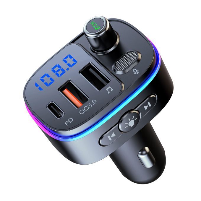 Car Bluetooth FM Transmitter Type-C QC3.0 Dual USB Charger 2 USB Ports