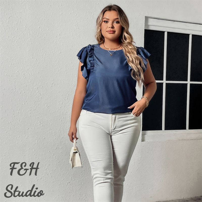 F&H 3600 XL-4XL Ruffled Short Sleeves Plus Size Blouse