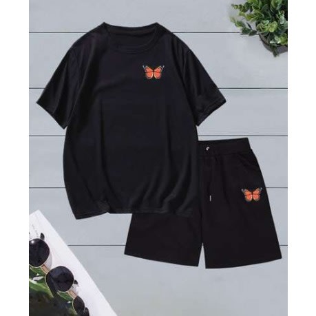 Men's Printed Short Sleeve T-shirt & Short - Black