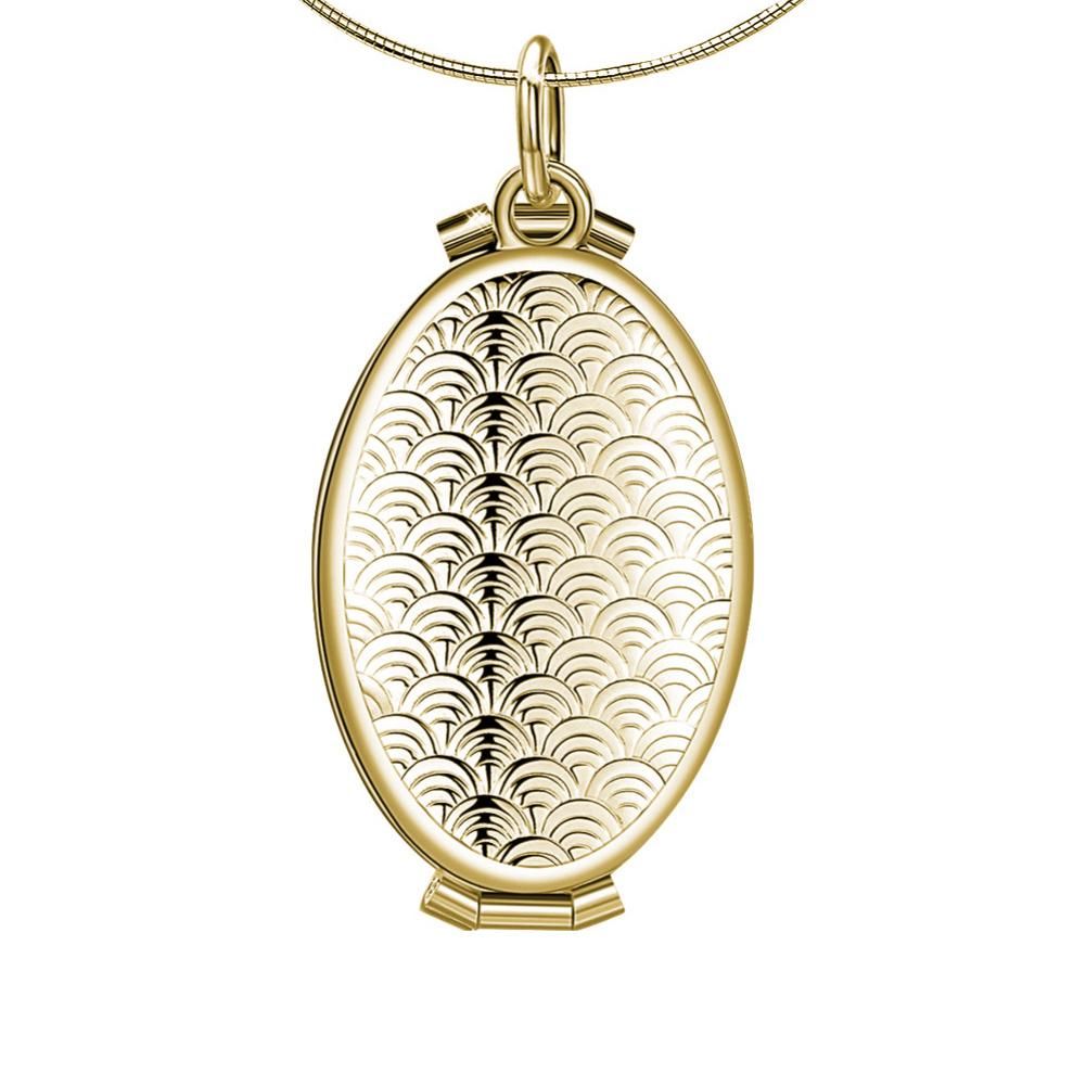 Fish Scale Pattern Oval Locket 4 Slots Photo Frame-Golden