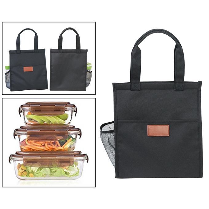 Insulated Thermal Lunch Bag Drinks Holder For Adults Kids Office Black