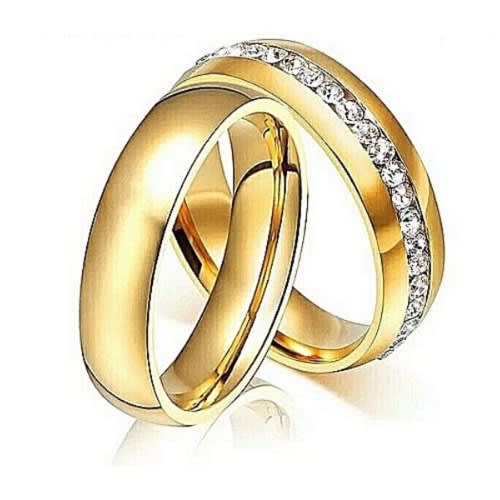 Titanium Wedding Ring Set For Couple - Gold