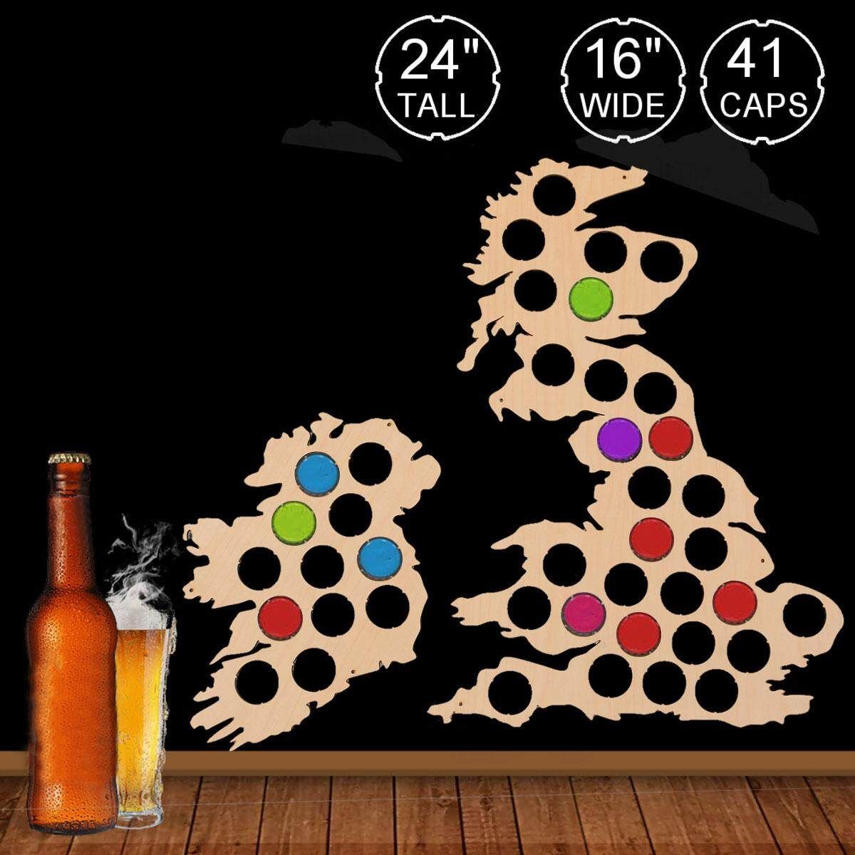 41 Holes UK Map Cap Bottles Cap Collection Holder Display Stain Craft Wood