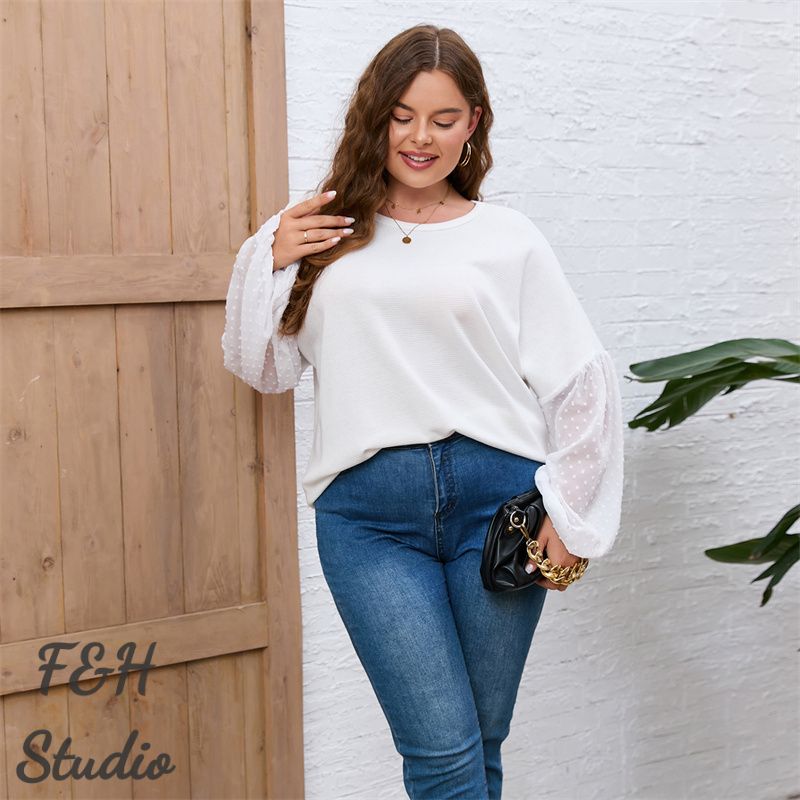 F&H 3644 L-4XL Chiffon Sleeves Plus Size Women Blouse White