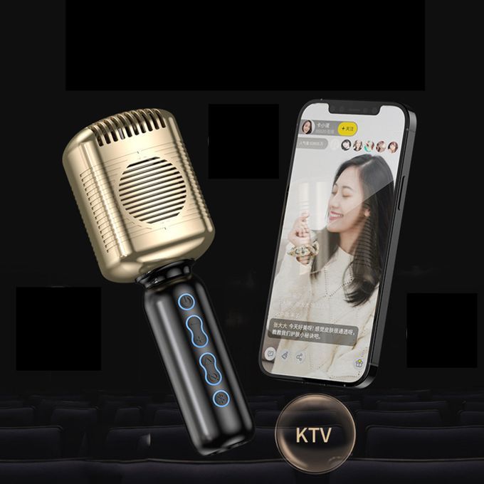 Bluetooth Microphone Karaoke Mic Speaker Singing For Home Party Silver